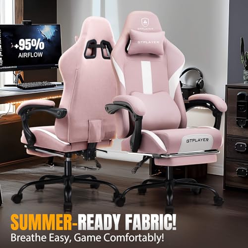 Gaming Chair Ergonomic Office Chair with Foot Rest, Breathable Fabric Computer Chair with Headrest and Lumbar Support O7023