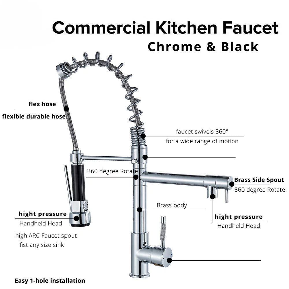 Commercial Kitchen Faucet with Pull Down Sprayer, Brushed Nickel R79827