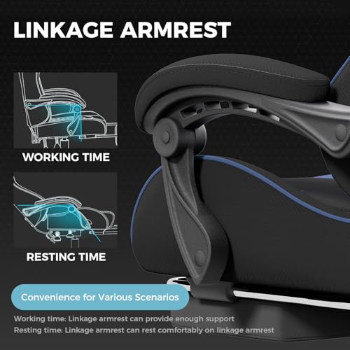 Gaming Chair with Footrest and Lumbar Support, Height Adjustable, Blue Y9034