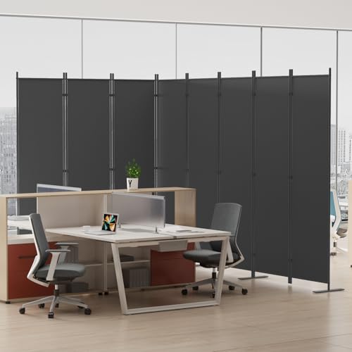 8-Panel 6 ft Tall Indoor Folding Room Divider, Portable Privacy Screen, Freestanding Partition, Dark Grey G253901