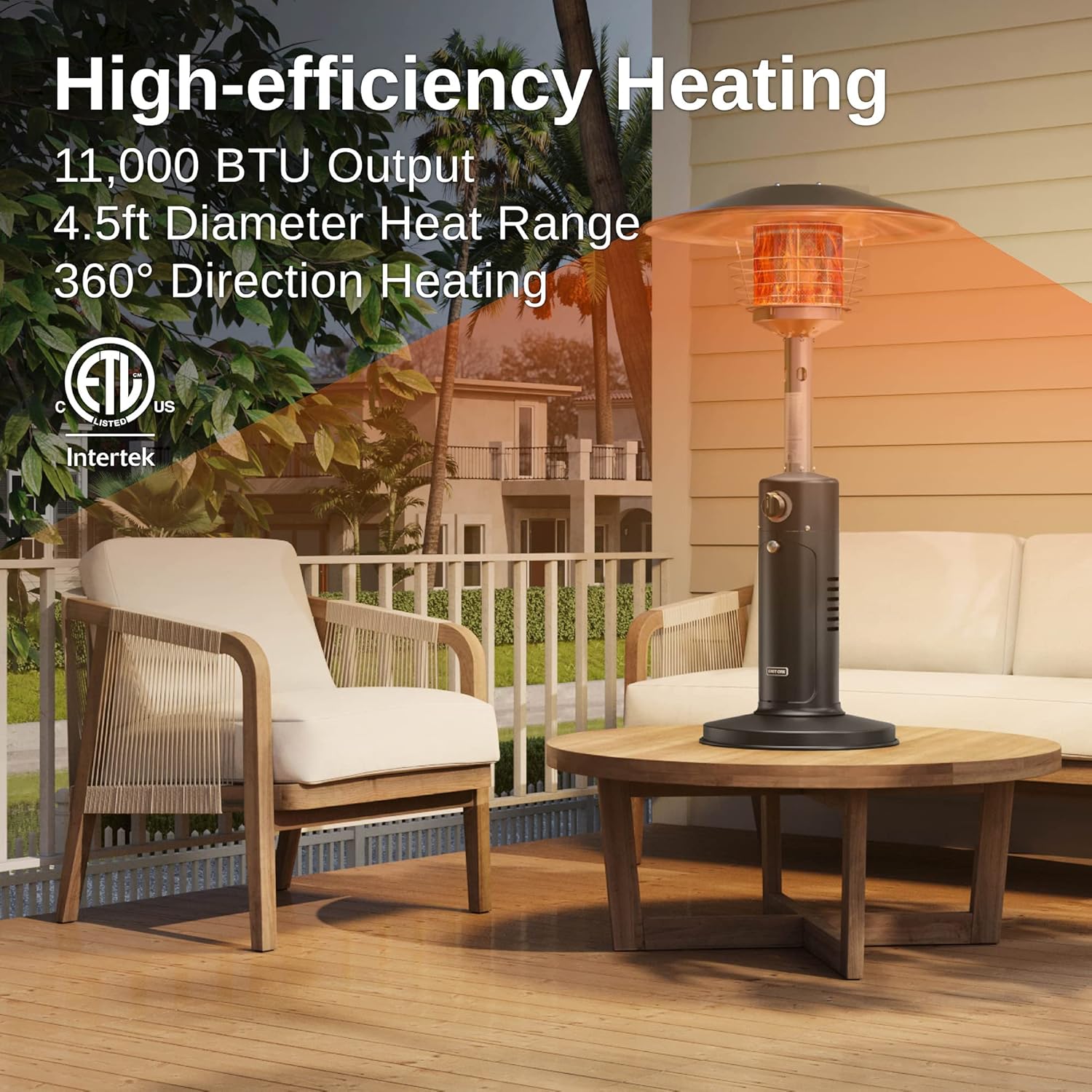 Patio Heater, 11000 BTU Tabletop Outdoor Propane Heater with Stainless Steel Burner K297
