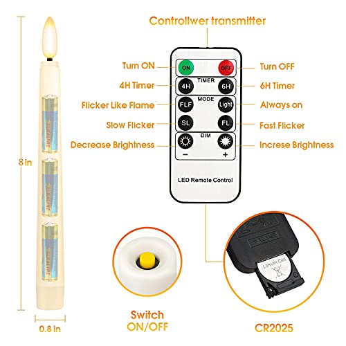 Flameless Taper Candles with Remote & Timer, 8 Inch Warm White, Battery Operated R444