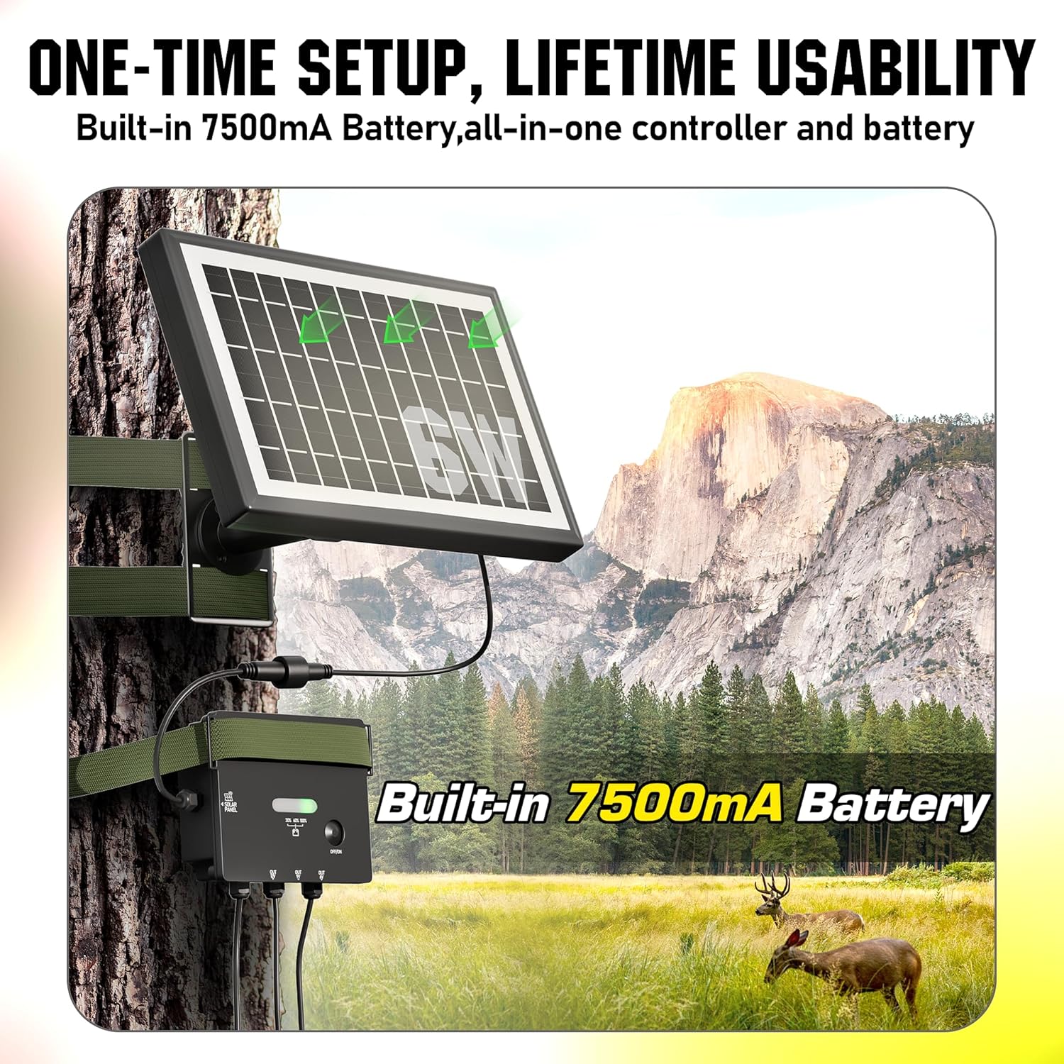 Solar Panel for Trail Camera with 7500mAh Battery and 6V/9V/12V Output J3760