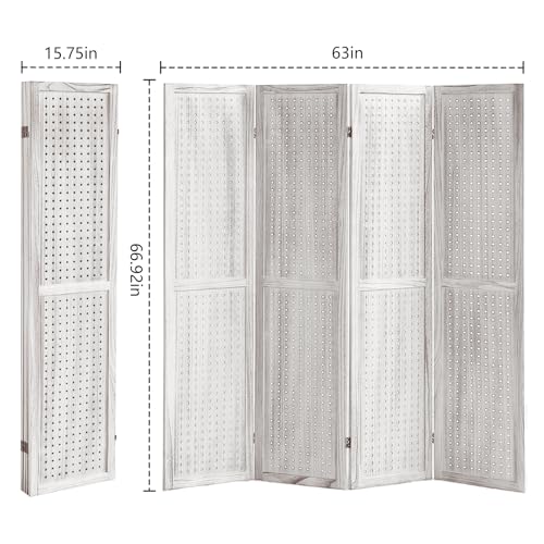 Wooden Pegboard Room Divider with Folding Privacy Screen, 5.6Ft, Light Brown D937870