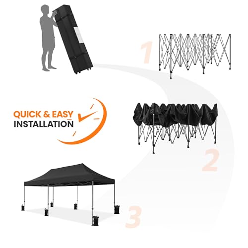 Heavy Duty Pop Up Canopy Tent 10x20 with Wheeled Carry Bag, White Q36763