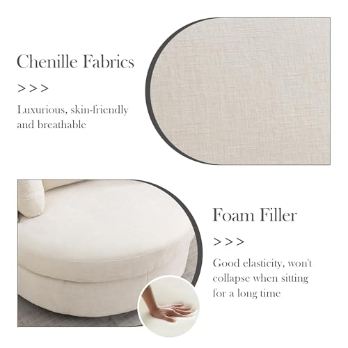 Oversized Swivel Barrel Chair with Ottoman, Chenille, Beige M813