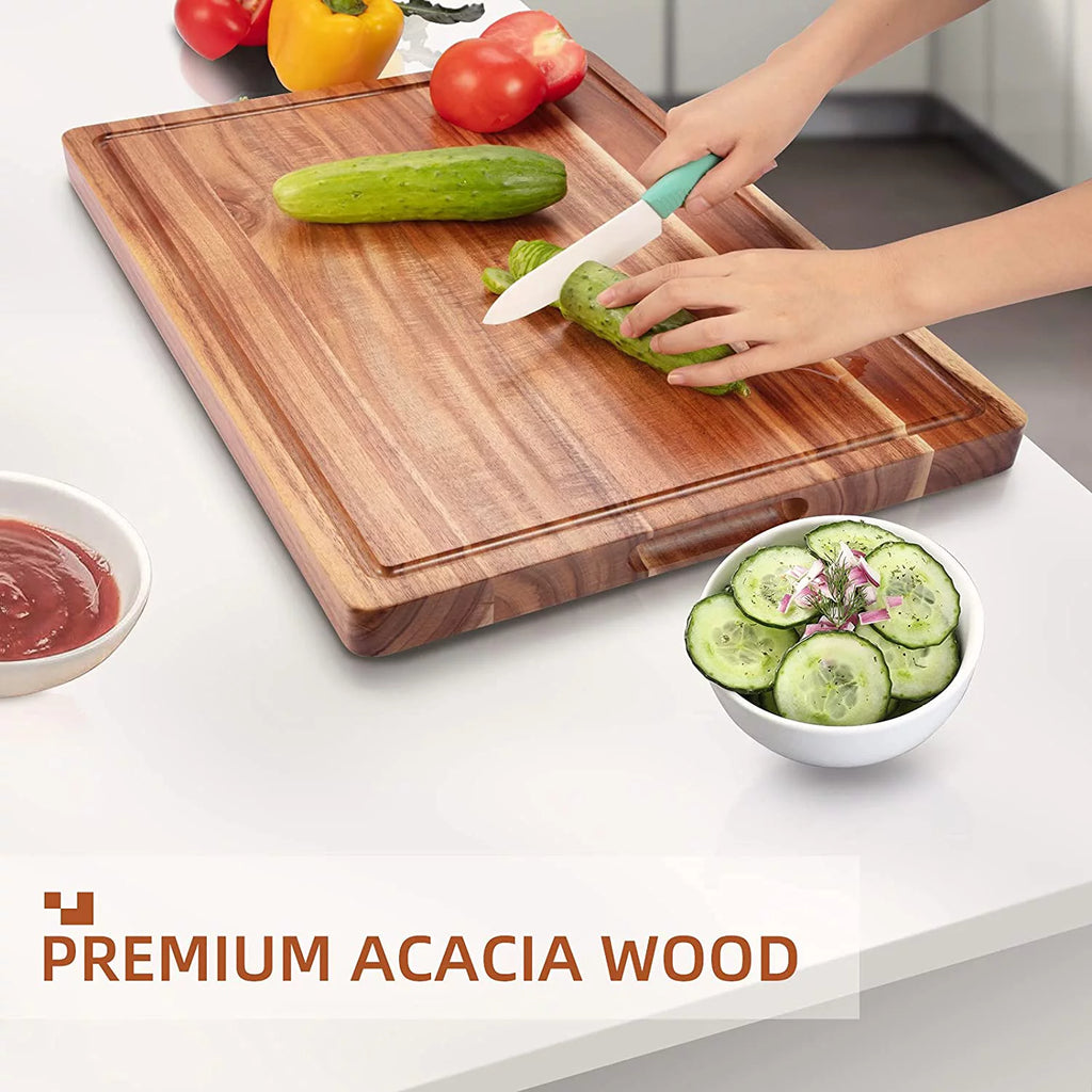 Acacia Wood Cutting Board with Juice Groove, Extra Large Butcher Block L18816