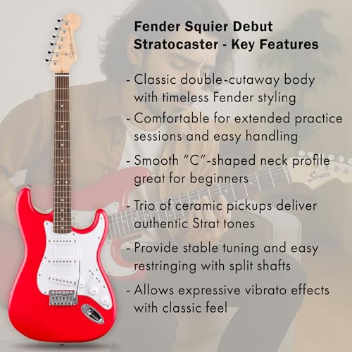 Stratocaster Electric Guitar Bundle with Amplifier, Gig Bag, Strap, Cable, Picks, and DVD F102