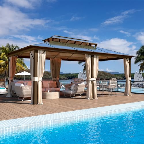 10x13 Hardtop Gazebo with Polycarbonate Double Roof, Aluminum Frame, Curtains and Netting S2701