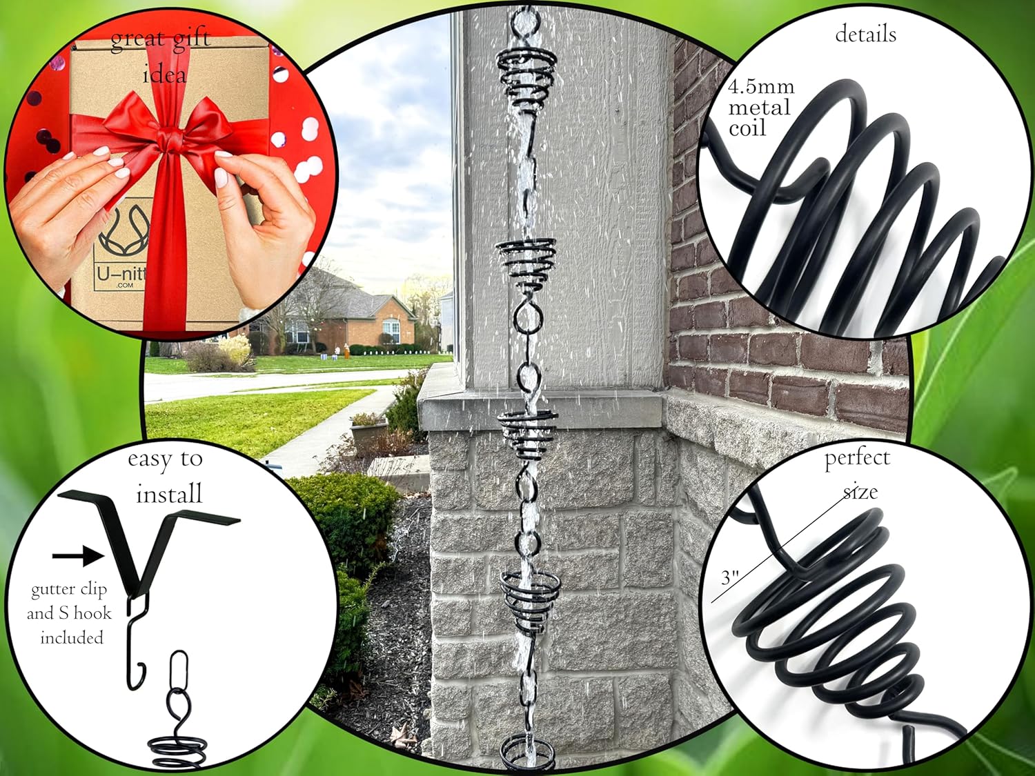 Rain Chain for Gutter Downspout, 8.5 FT, Black Metal L1141