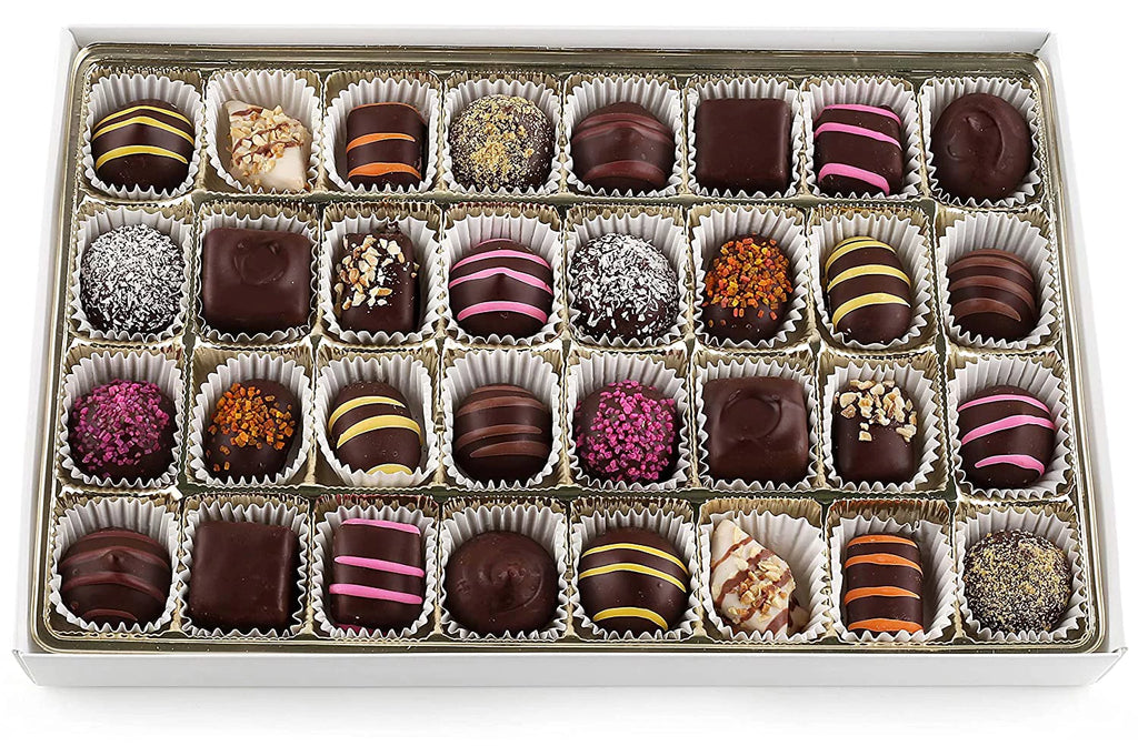 Gourmet Chocolate Gift Box - Handmade Truffles, Dairy Free, 32 Assorted Dark Chocolates J436353