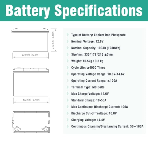 12V 100Ah LiFePO4 Battery for RV, Marine, Solar, Off-Grid R113