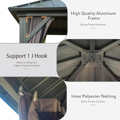 10 x 10 ft Hardtop Gazebo with Netting and Curtains, Galvanized Steel Roof for Patio K80436