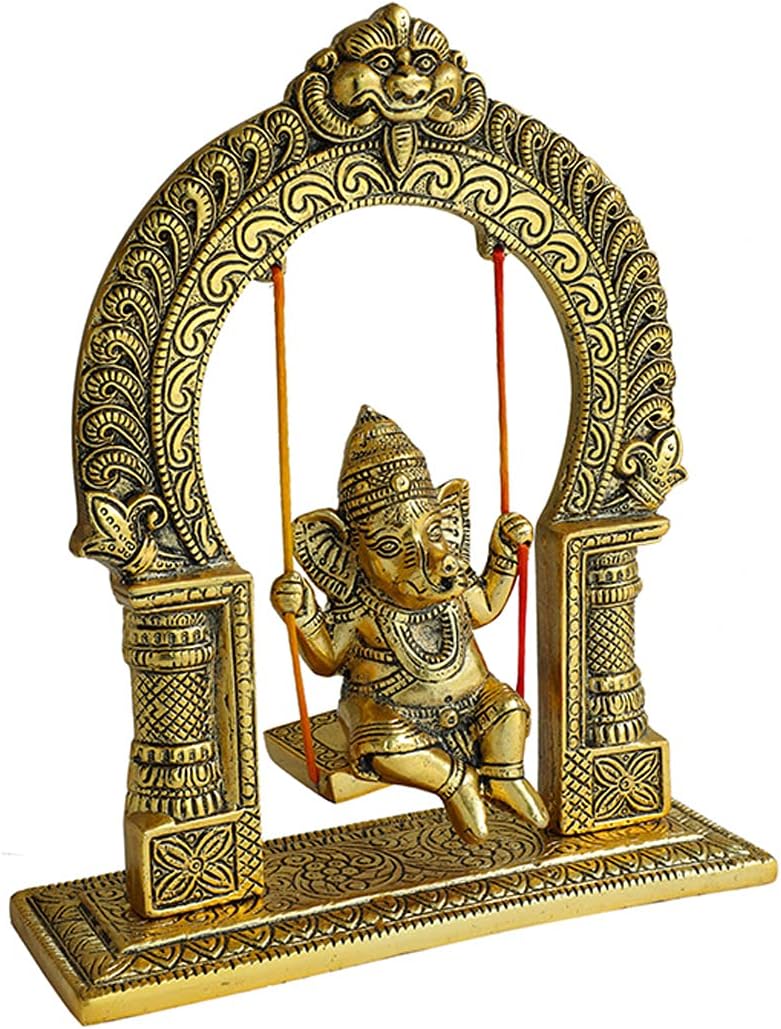 Ganesha Sitting on Swing Decorative Statue for Temple Pooja Home Decor V33272