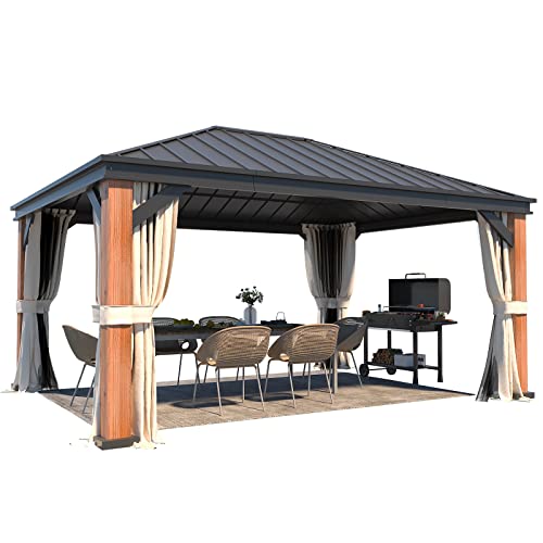 12x20 ft Hardtop Gazebo Double Roof Galvanized Steel Canopy Outdoor Aluminum Frame with Netting and Curtains X191579