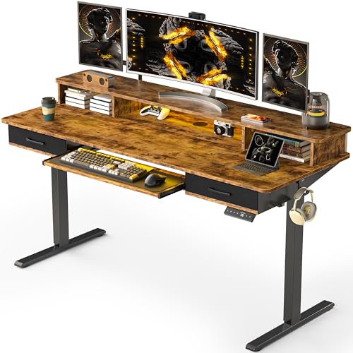 Electric Standing Desk with 2 Drawers, Height Adjustable for Home Office W495