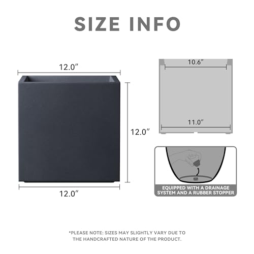 10 Inch Square Concrete Planter with Drainage Hole for Indoor Outdoor Patio Garden P69102