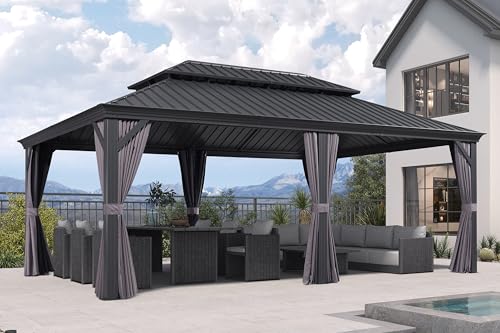 10' x 14' Permanent Hardtop Gazebo with Galvanized Steel Double Roof, Curtains and Netting Included M871