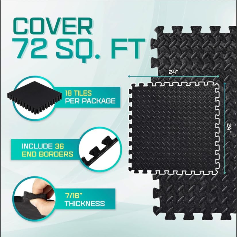 Puzzle Exercise Mat for Home Gym, EVA Interlocking Foam Floor Tiles with Border O344855
