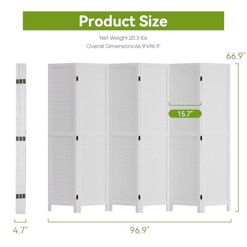 6 Panel Wood Room Divider Privacy Screen Freestanding White U13428