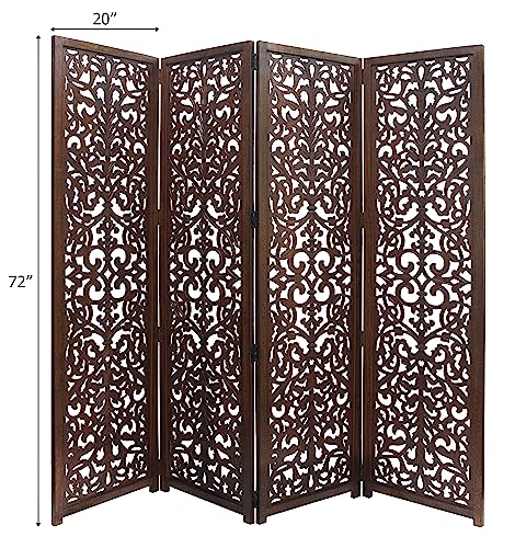 4 Panel Folding Wood Room Divider, Antique Brown, 72 x 80 P209