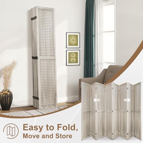 6 Panel Wooden Room Divider with Shelves P850285