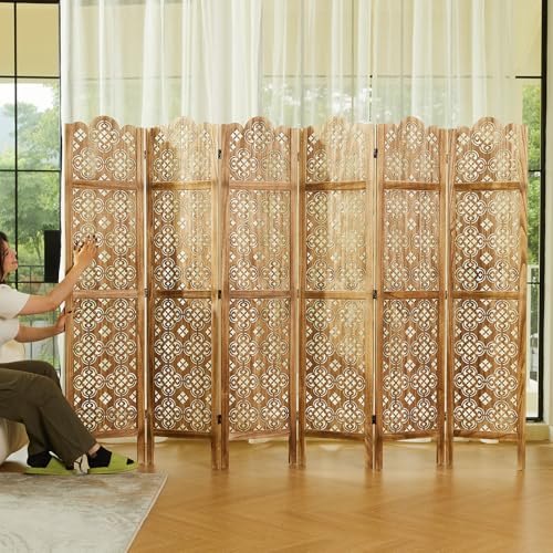 Wood Carved Room Divider 4 Panel Folding Partition Screen X503933