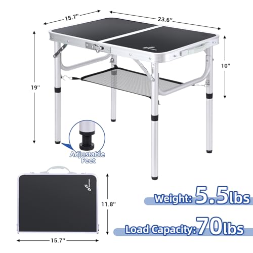 Adjustable Height Small Folding Camping Table with Mesh Layer B206
