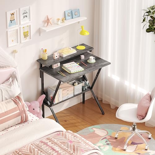 Small Desk with Adjustable Monitor Stand for Small Spaces, Grey G4959