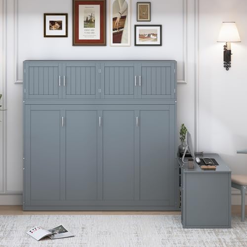 Twin Murphy Bed with Closet, Drawers & Desk, White Q211