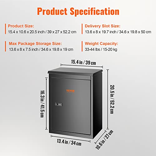 Extra Large Wall Mounted Lockable Parcel Drop Box, Galvanized Steel, Waterproof V627