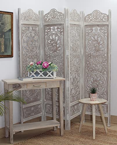 4 Panel Folding Wood Room Divider, Antique Brown, 72 x 80 P209