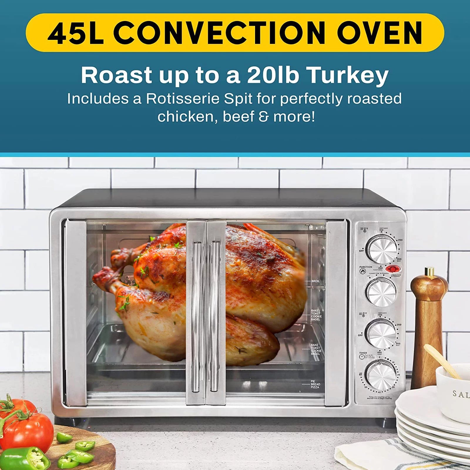 Countertop Convection Oven with 4 Control Knobs, Stainless Steel O144