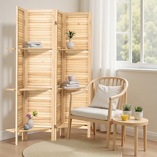 6 Panel Wooden Room Divider with Shelves P850285