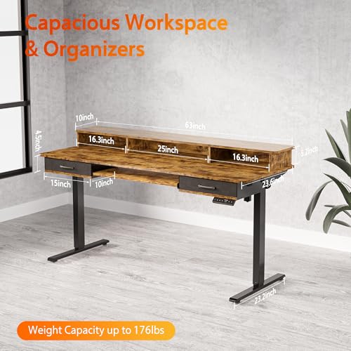 Electric Standing Desk with 2 Drawers, Height Adjustable for Home Office W495