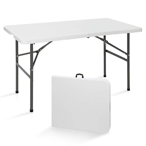 Portable 4 Foot Plastic Folding Table, Indoor Outdoor Heavy Duty, White Y15191