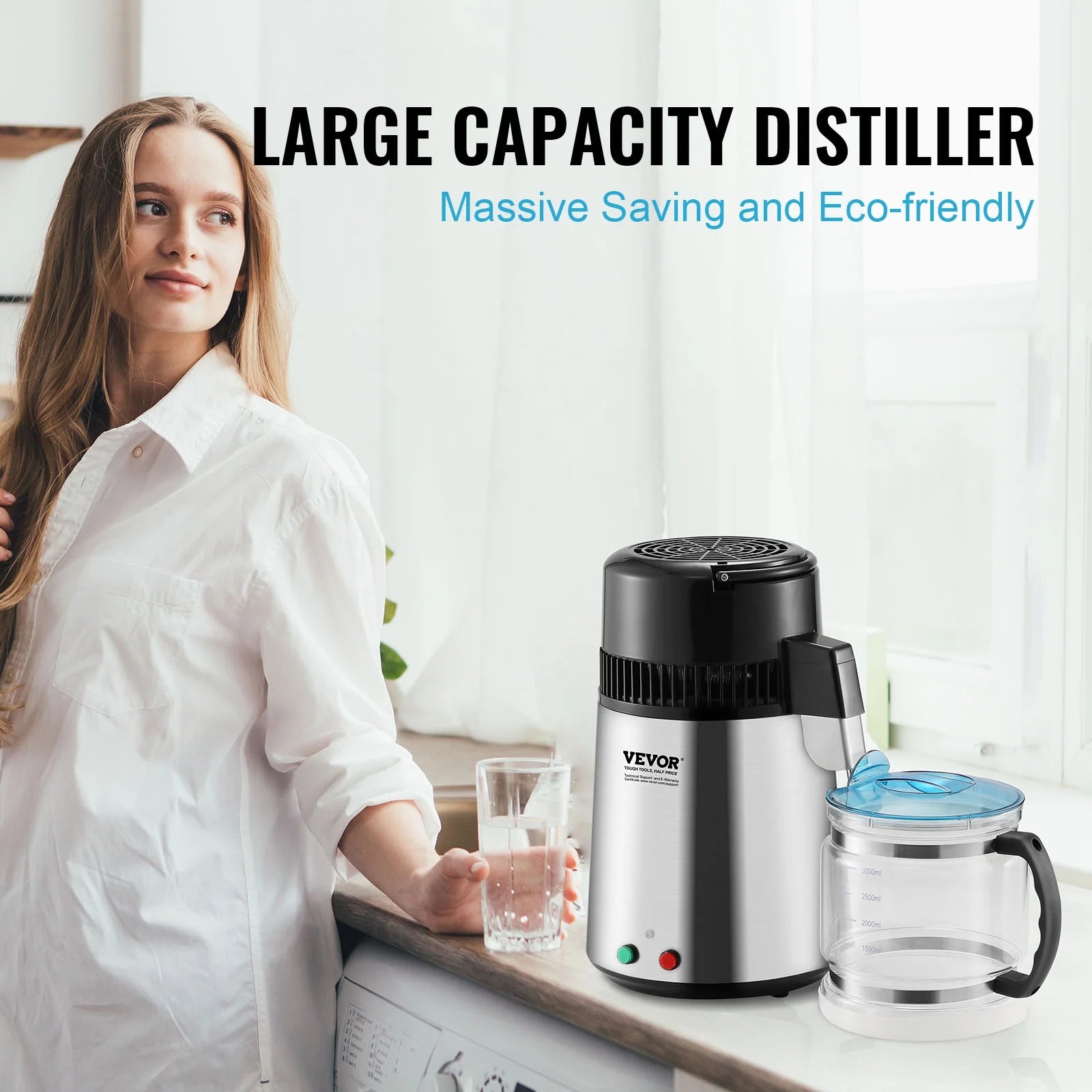 4L Water Distiller Purifier Machine Countertop Stainless Steel Interior 750W J8084