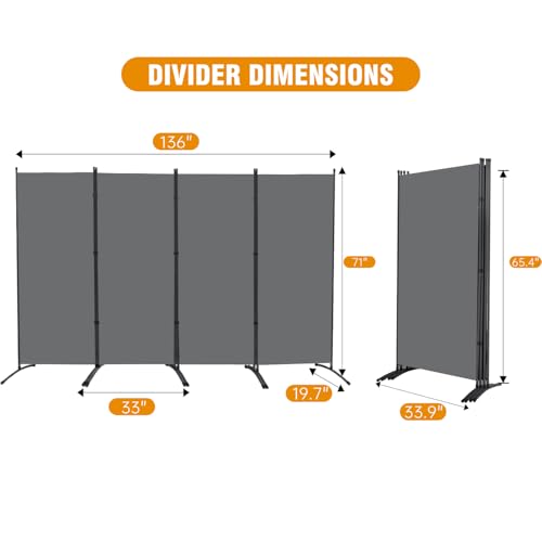 Room Divider Screen 3 Panel Folding Partition with Metal Frame, Grey N348