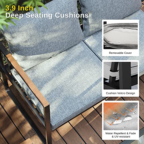 4-Piece Outdoor Patio Furniture Set with Sofa and Tempered Glass Table B6490
