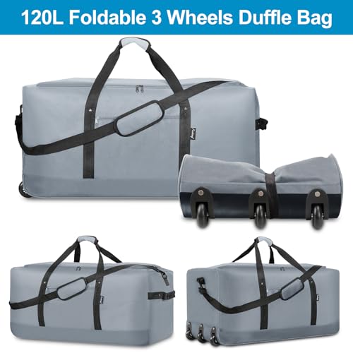 Foldable Rolling Duffel Bag with 3 Wheels, Lightweight Travel Luggage W41862