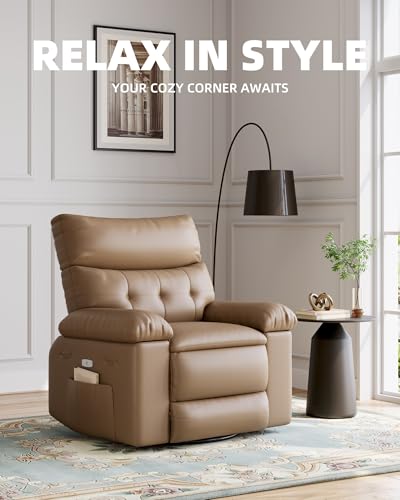 Electric Swivel Massage Chair, Power Rocking Recliner with Vibration and Heating, PU Leather Single Sofa with USB Port T171945