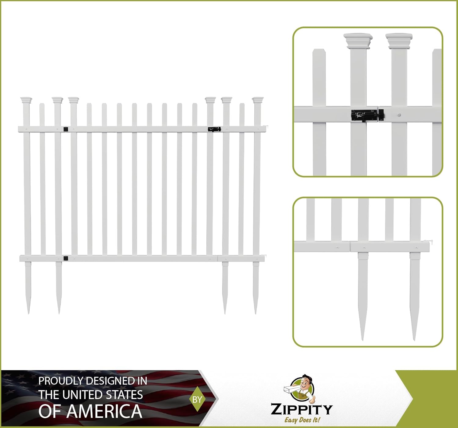 Vinyl Picket Fence with No-Dig Gate Kit S4925