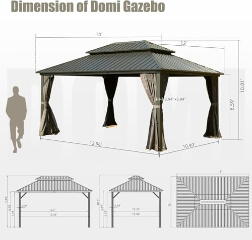10 x 10 ft Hardtop Gazebo with Netting and Curtains, Galvanized Steel Roof for Patio K80436