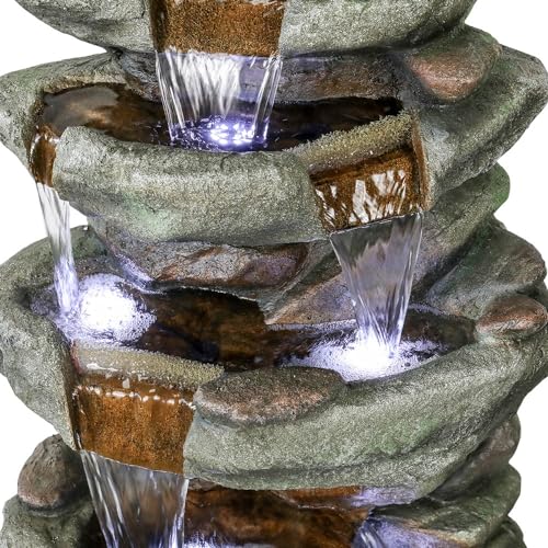 40" High 6-Tier Cascading Rock Outdoor Water Fountain with LED Lights D57471