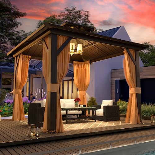 10x13 Hardtop Gazebo with Polycarbonate Double Roof, Aluminum Frame, Curtains and Netting S2701