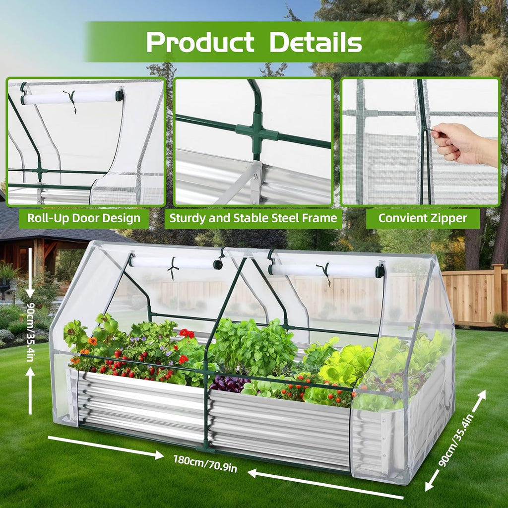 Galvanized Raised Garden Bed with Greenhouse Cover, 6x3x3FT B977