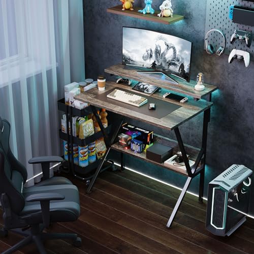 Small Desk with Adjustable Monitor Stand for Small Spaces, Grey G4959