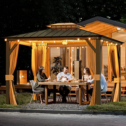 12x20 ft Hardtop Gazebo Double Roof Galvanized Steel Canopy Outdoor Aluminum Frame with Netting and Curtains X191579
