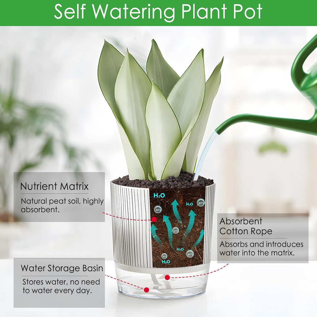 Self-Watering Pots for Indoor Plants with Wick Rope M4241