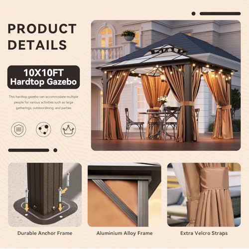 12x16 Hardtop Gazebo with Netting and Curtains for Patio K27275